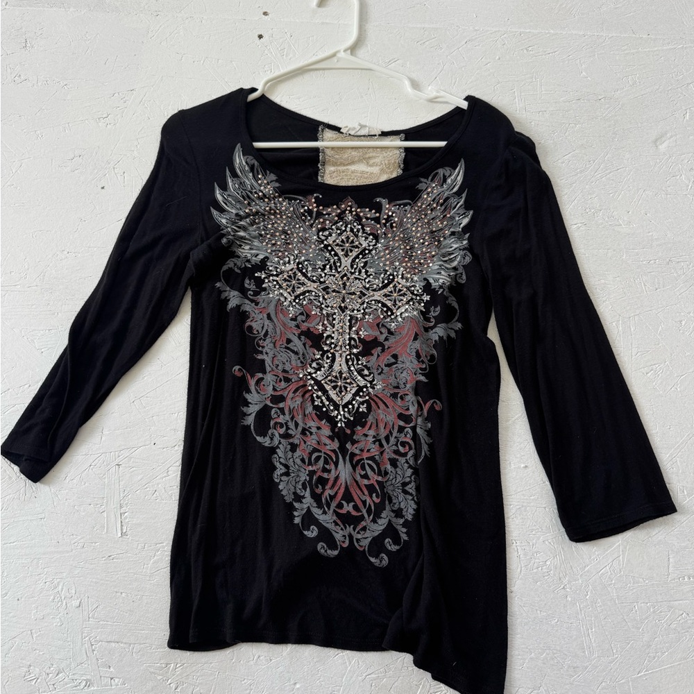 Angels & Diamonds Black Top with Embellished Wings